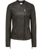 Reiss Rivington - Womens Collarless Leather Jacket In Green, Size 4