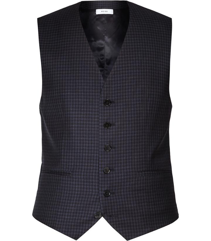 Reiss Marvel W - Mens Checked Wool Waistcoat In Blue, Size 36