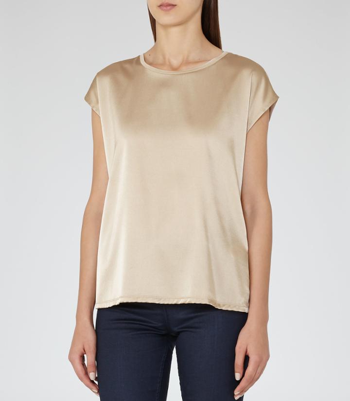 Reiss Ki - Womens Silk-front T-shirt In Yellow, Size S