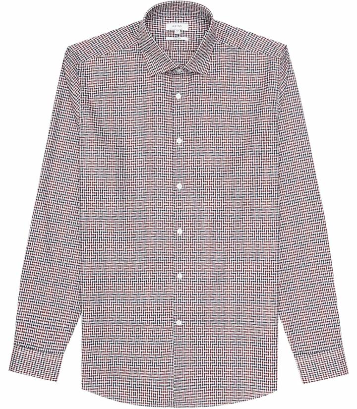 Reiss Monza - Mens Geometric Print Shirt In Red, Size Xs