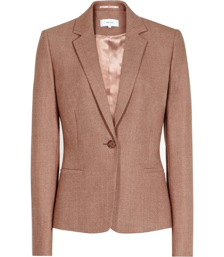 Reiss Hanako Jacket - Womens Single-breasted Blazer In Brown, Size 4