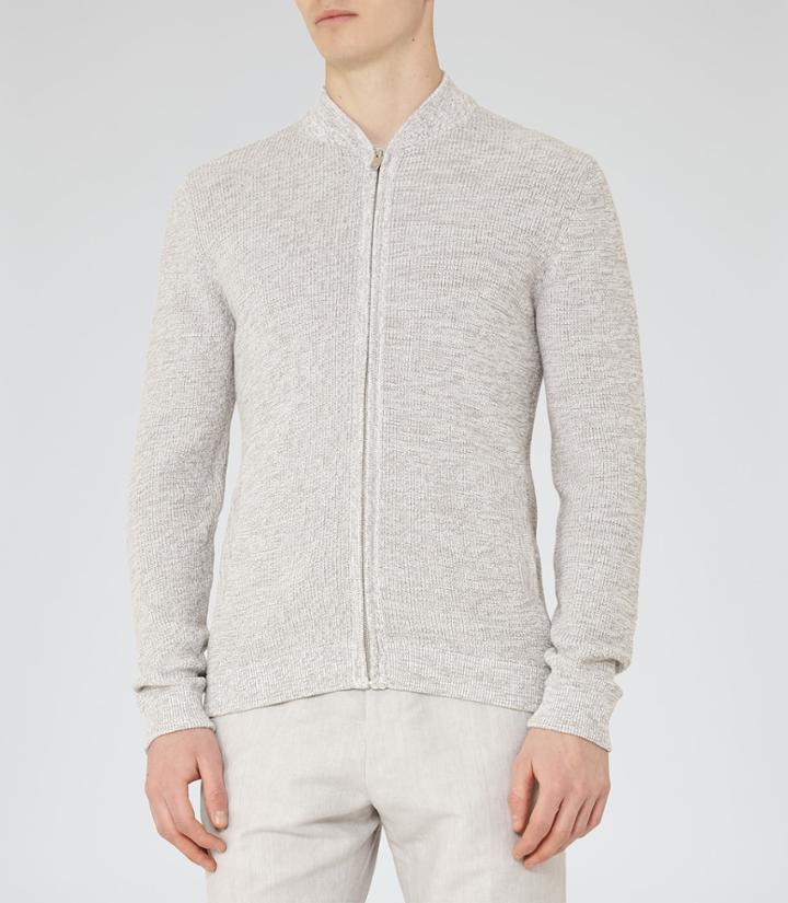 Reiss Champ - Zip Melange Cardigan In Grey, Mens, Size Xs