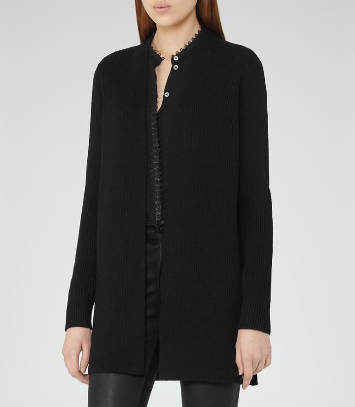 Reiss Mariko - Longline Open-front Cardigan In Black, Womens, Size S