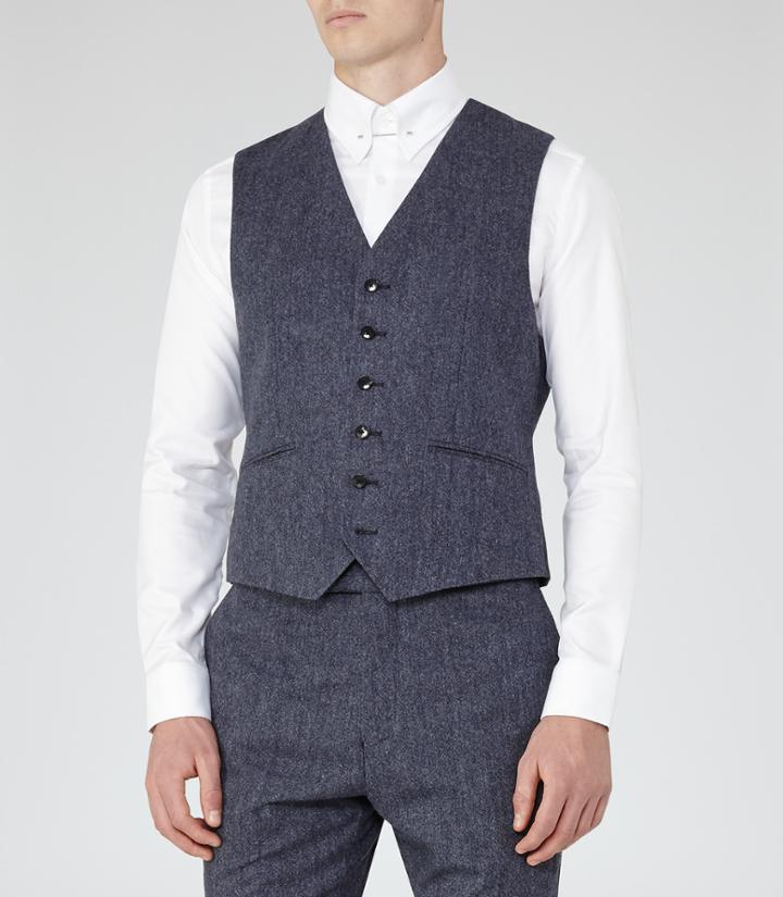 Reiss Tanaka W - Mens Modern Tailored Waistcoat In Blue, Size 34