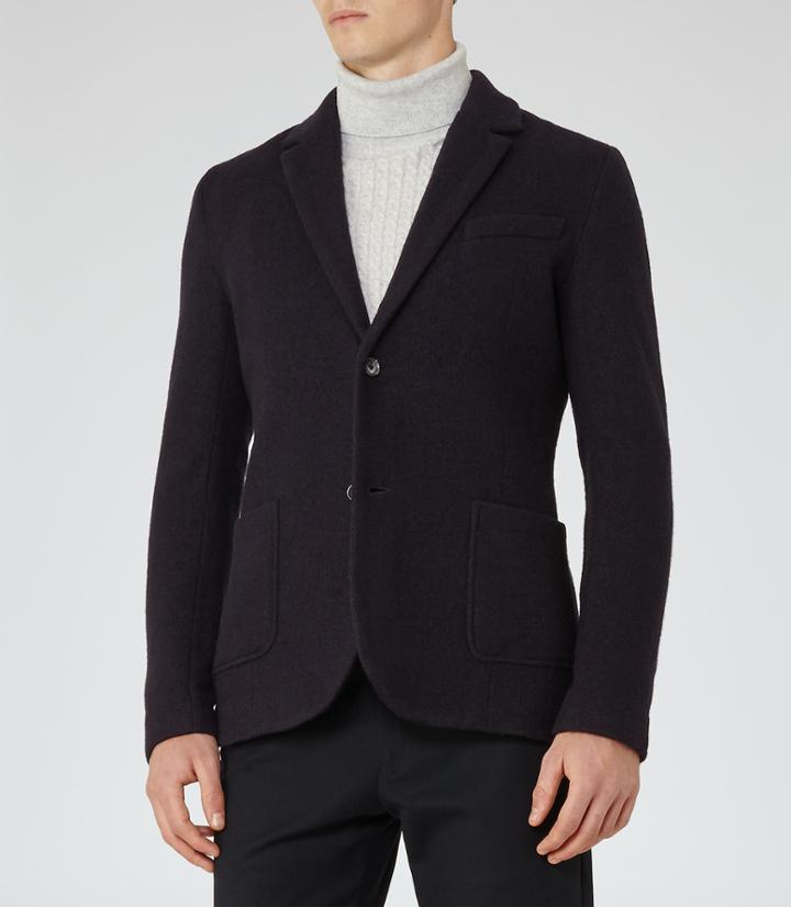 Reiss Charlie - Boiled Wool Blazer In Blue, Mens, Size M