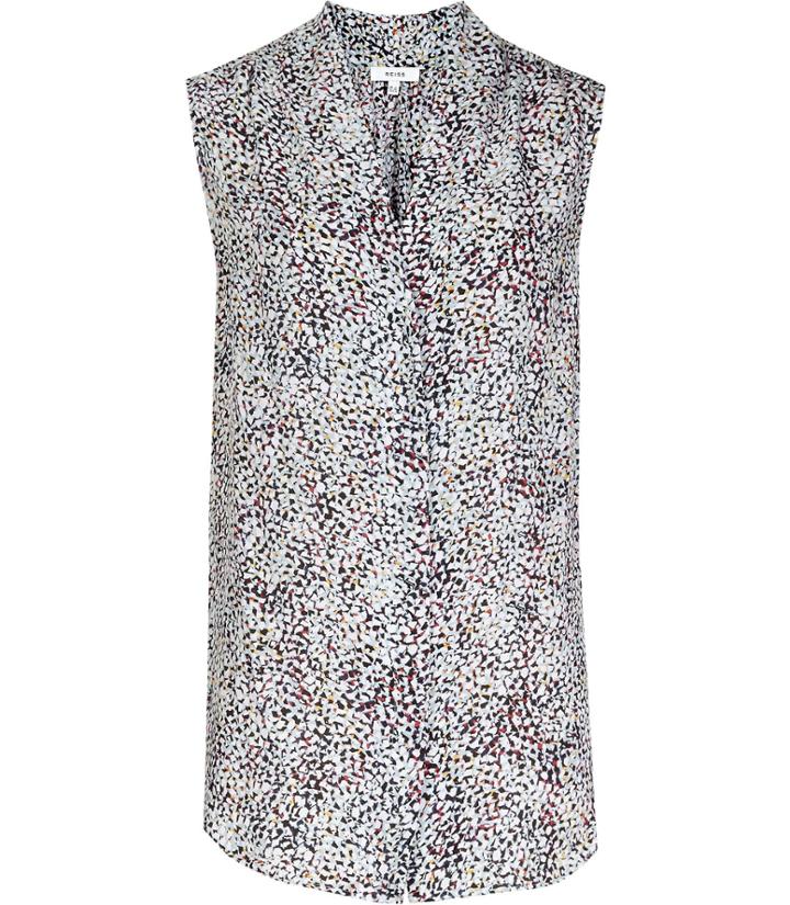 Reiss Aubrey - Womens Printed Sleeveless Top In White, Size 4
