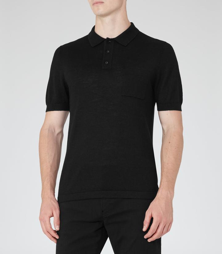 Reiss Hendrick - Mens Mottled Polo Shirt In Black, Size S