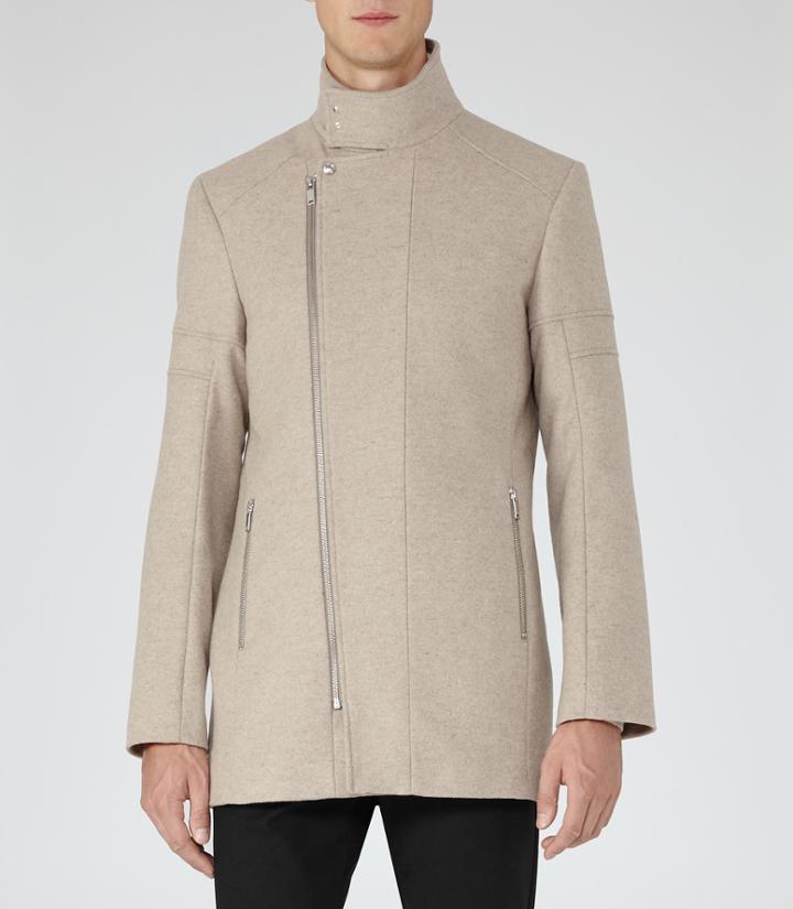 Reiss Atmosphere - Mens Funnel Collar Coat In Brown, Size S