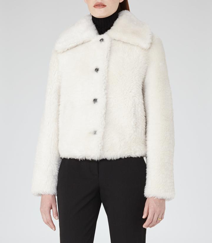 Reiss Zania - Womens Shearling Jacket In White, Size Xs