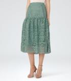 Reiss Eva - Womens Lace Midi Skirt In Green, Size 4
