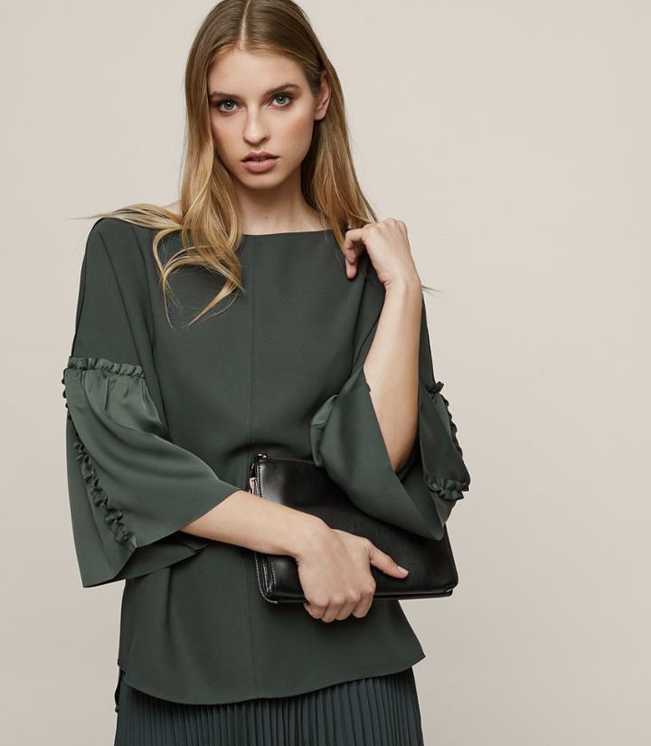 Reiss Joss - Ruffle-detail Top In Green, Womens, Size 0