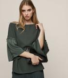 Reiss Joss - Ruffle-detail Top In Green, Womens, Size 0