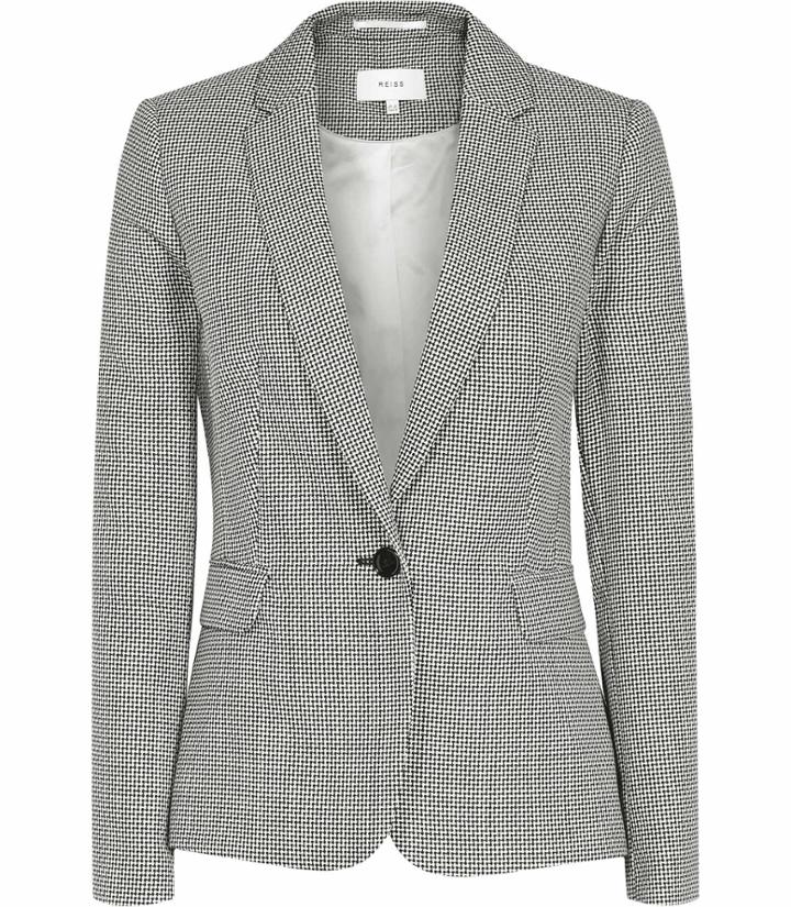 Reiss Maxine Jacket - Womens Patterned Single-breasted Blazer In White, Size 4