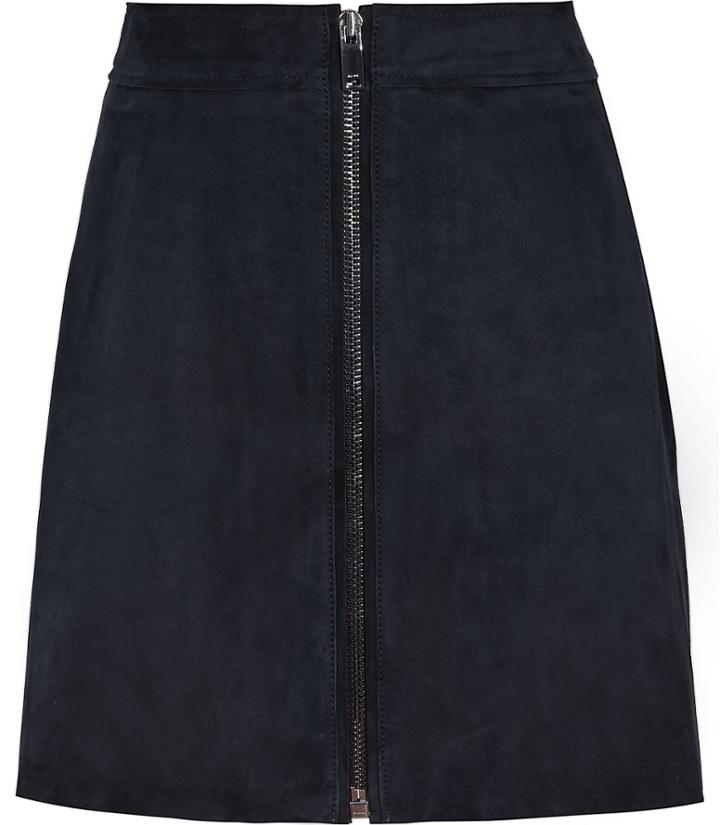 Reiss Felicity - Womens Suede Zip-front Skirt In Blue, Size 4