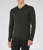 Reiss Emporer - Mens Merino V-neck Jumper In Green, Size Xs