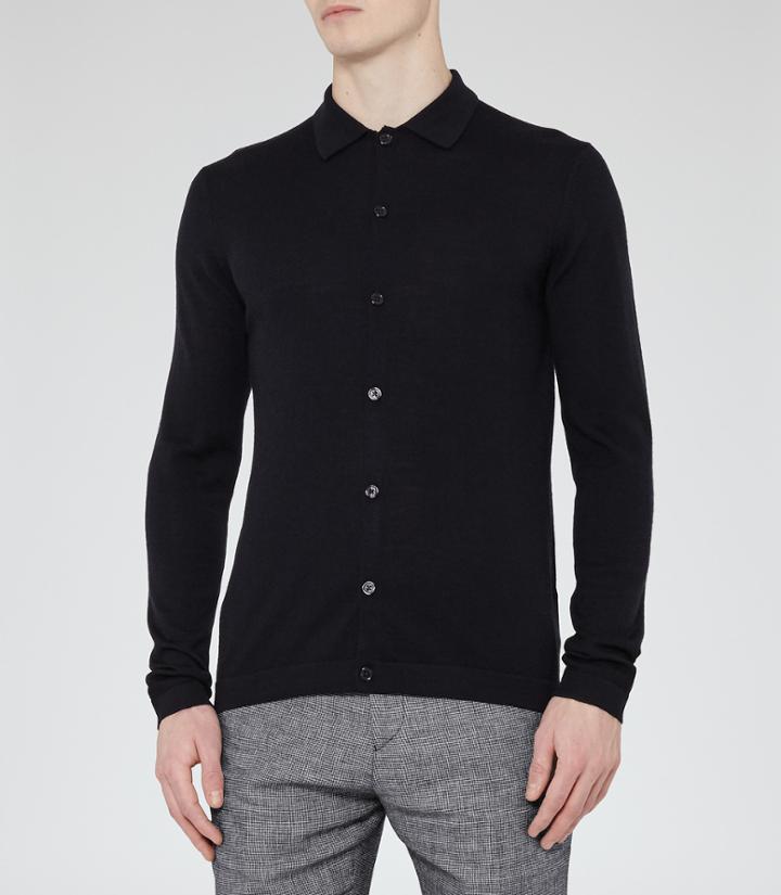 Reiss Oracle - Merino Wool Cardigan In Blue, Mens, Size S