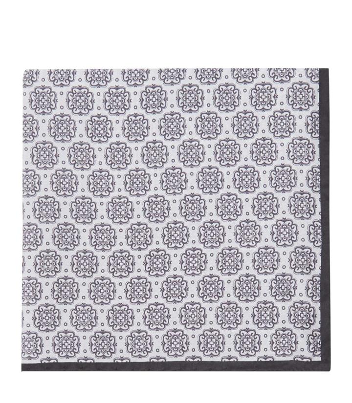 Reiss Charlie - Patterned Pocket Square In Grey, Mens