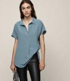 Reiss Palma - Open Collar Silk Shirt In Blue, Womens, Size 0