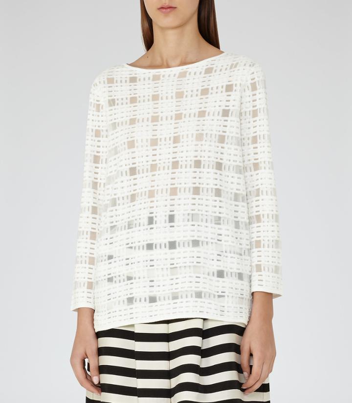 Reiss Burton - Womens Check-stitch Top In White, Size S