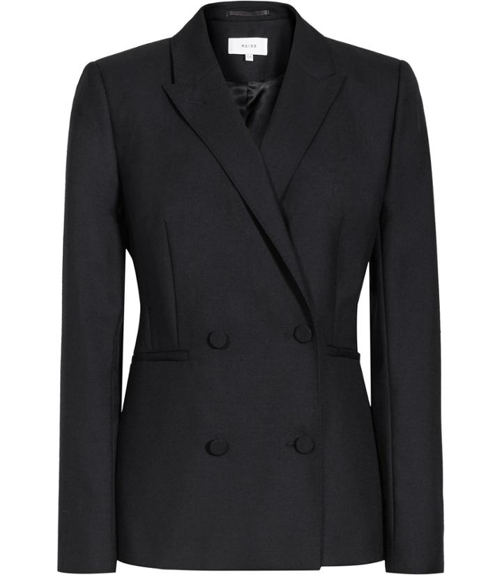 Reiss Mossy - Womens Textured Double-breasted Blazer In Blue, Size 4