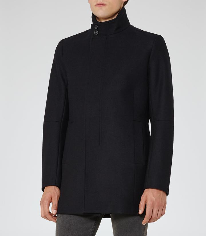 Reiss Rocky - Mens Funnel Collar Coat In Blue, Size S