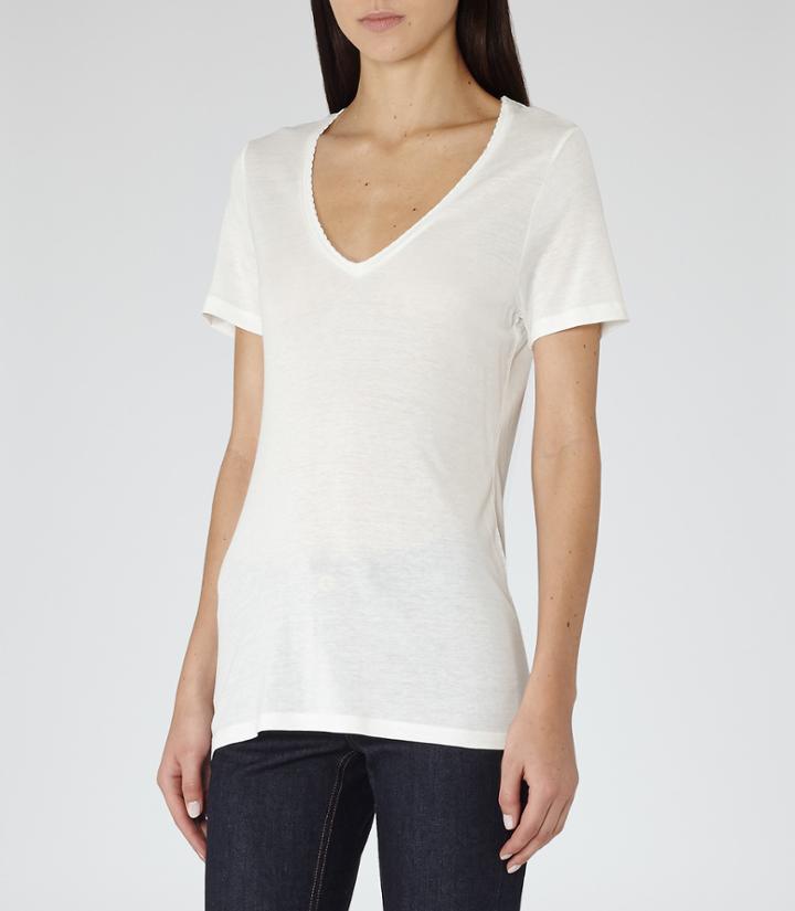 Reiss Kyara - Womens V-neck T-shirt In White, Size L