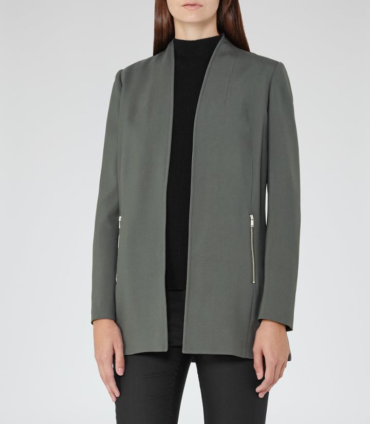 Reiss Joy - Womens Open-front Jacket In Green, Size 10