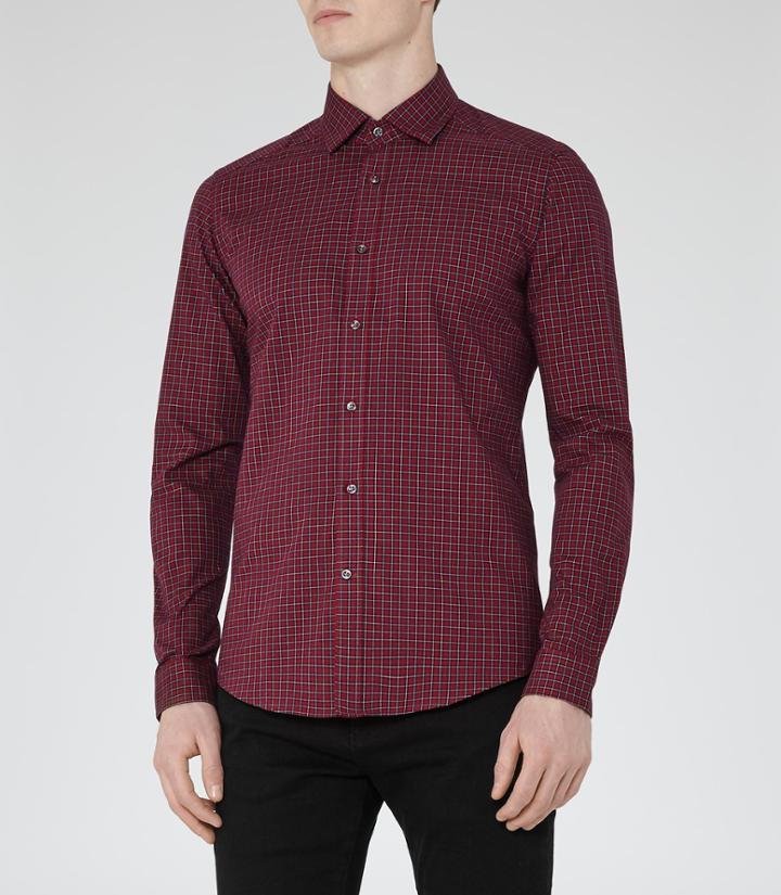Reiss El Rouge - Checked Slim Shirt In Red, Mens, Size S