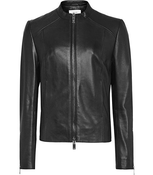 Reiss Erika Collarless Leather Jacket