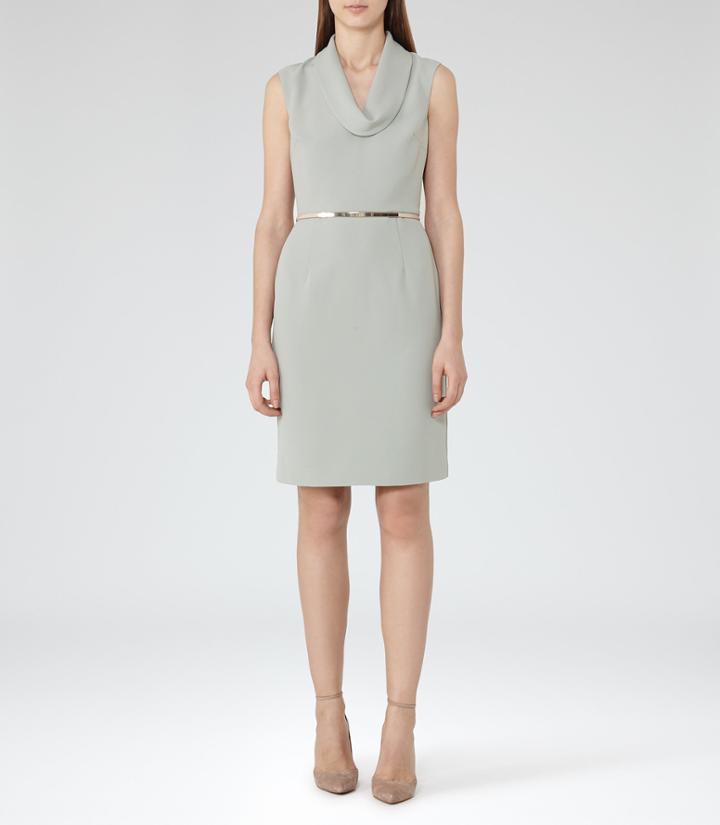 Reiss Coraline - Cowl-neck Dress In Green, Womens, Size 0
