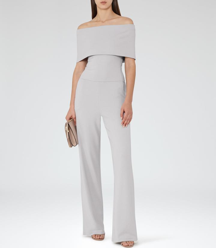 Reiss Raffi - Womens Off-the-shoulder Jumpsuit In Grey, Size 4