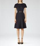 Reiss Hallie - Textured Fit And Flare Dress In Blue, Womens, Size 0