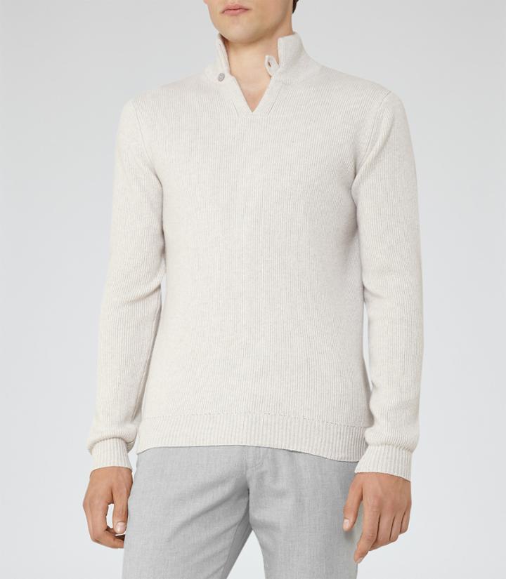 Reiss Amigo - Mens Button Collar Jumper In Brown, Size M