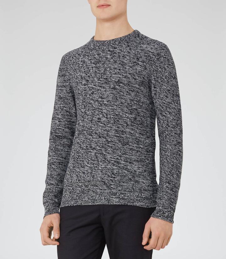 Reiss Gerry - Mens Textured Crew Neck Jumper In Blue, Size Xs