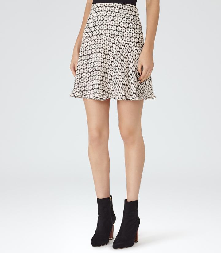 Reiss Tudor - Womens Printed Mini Skirt In Black, Size 4