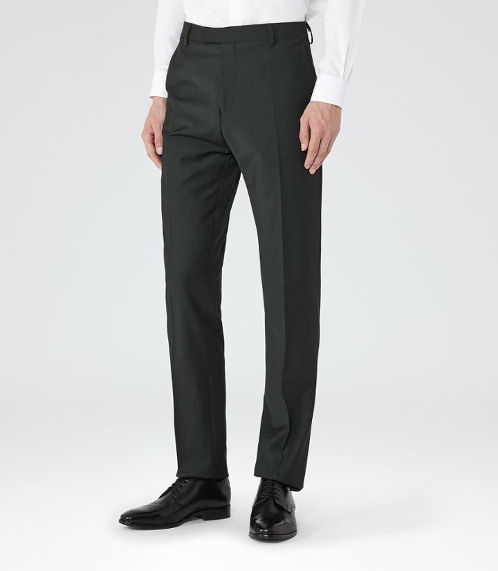 Reiss Winks T - Mens Slim-fit Wool Trousers In Green, Size 28