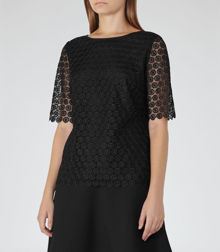 Reiss Dee - Womens Short-sleeve Lace Top In Black, Size 6
