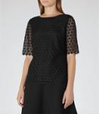Reiss Dee - Womens Short-sleeve Lace Top In Black, Size 6