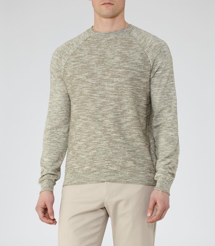Reiss Martial - Contrast Weave Jumper In Green, Mens, Size Xs