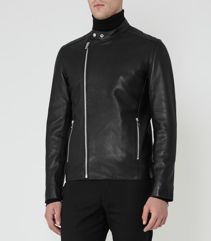 Reiss Georgia - Mens Leather Tab Collar Jacket In Black, Size S