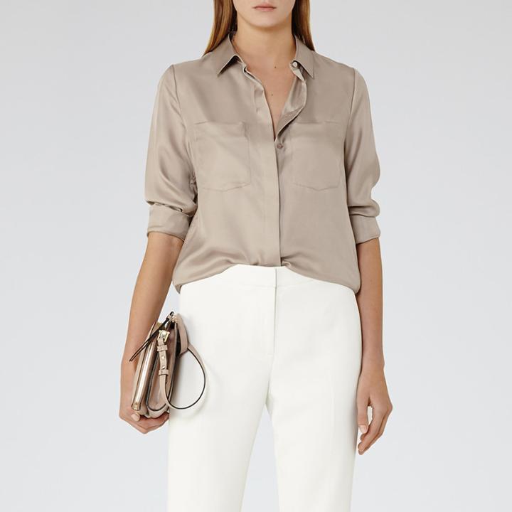 Reiss Meera - Womens Silk Pocket-front Shirt In Brown