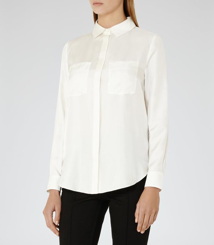 Reiss Meera - Silk Pocket-front Shirt In White, Womens, Size 0