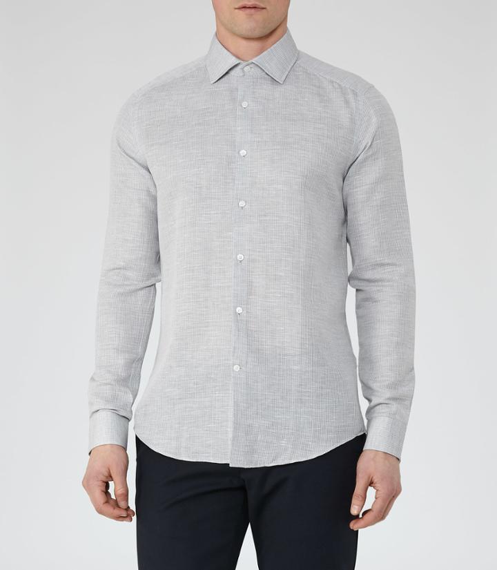 Reiss Patrice - Mens Cotton And Linen Shirt In Grey, Size Xs