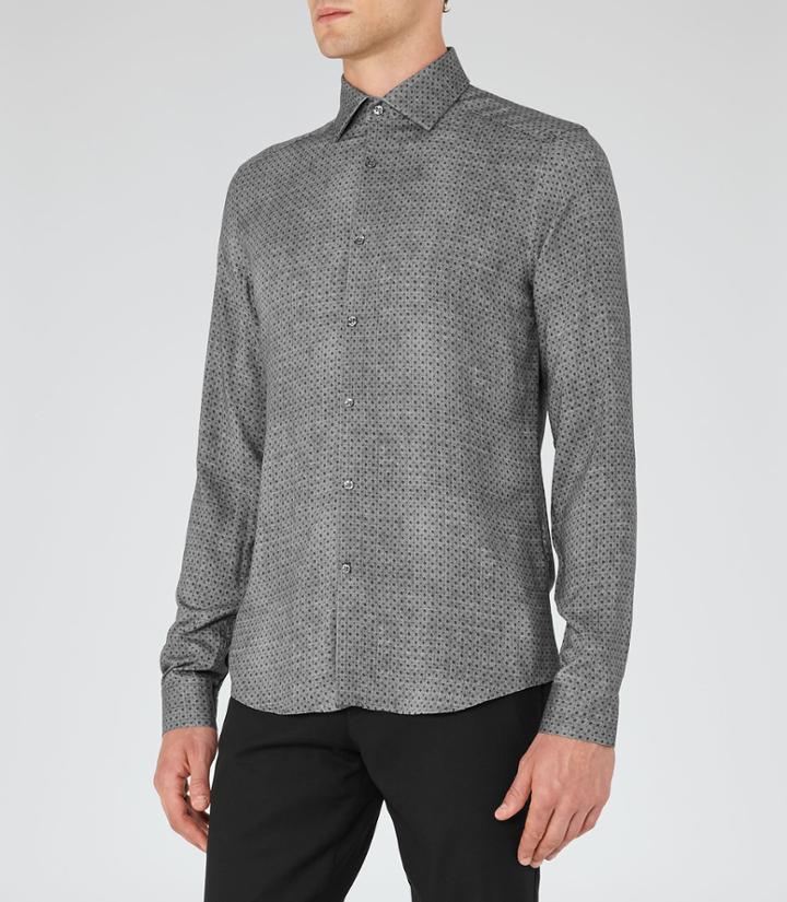 Reiss Temple - Mens Tonal Patterned Shirt In Grey, Size Xs