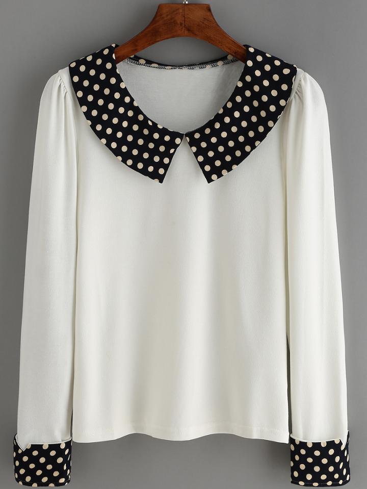 Romwe Polka Dot Crop White Blouse