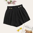 Romwe Plus Frilled Waist Button Detail Solid Shorts