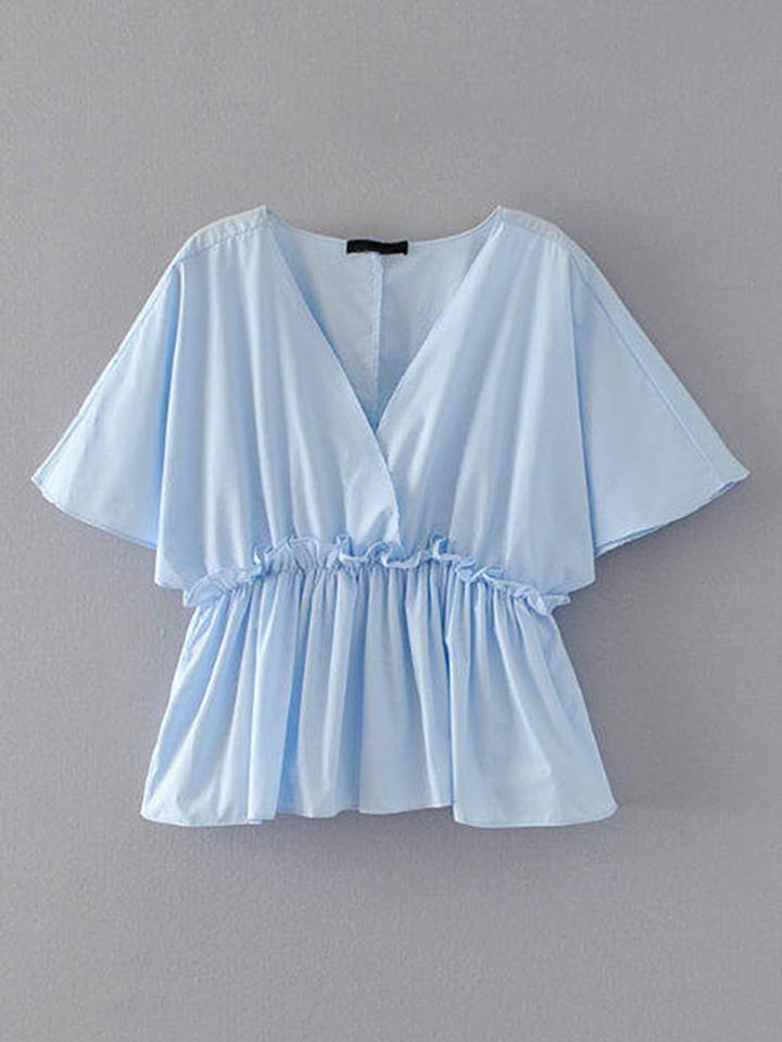 Romwe Frill Trim Pleated Hem Top