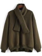 Romwe Army Green Round Neck Sweatshirt With Scarf