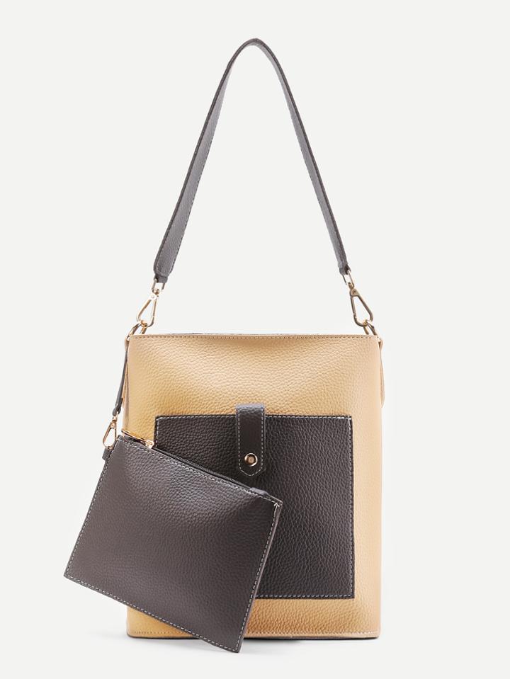 Romwe Two Tone Tote Bag With Clutch