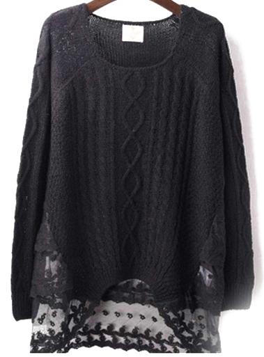 Romwe Black Embroidered Mesh Sweater